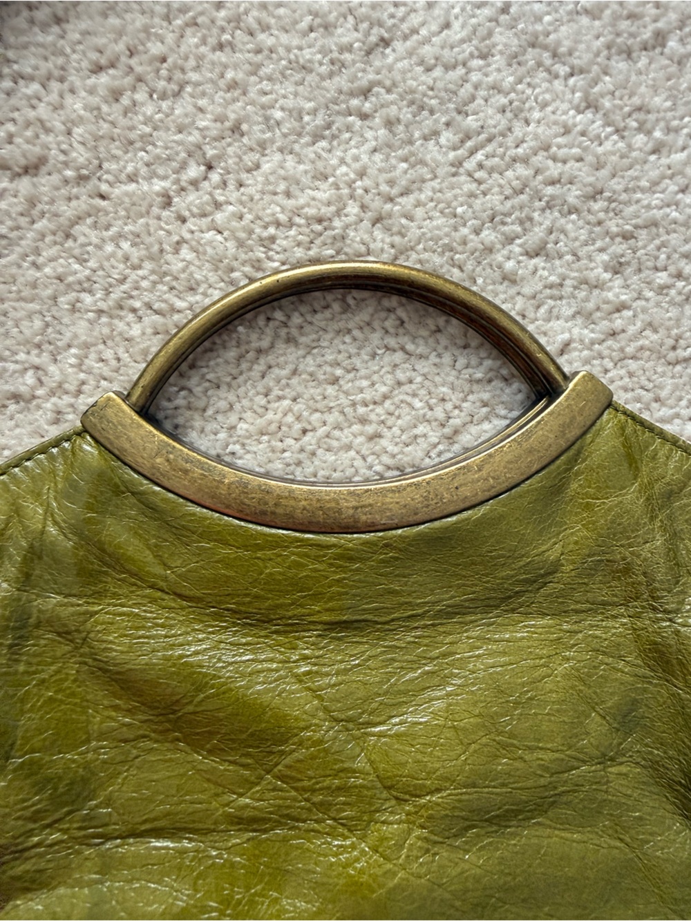 HOBO Olive Green Leather Bag with Brass Top Handle - Picture 9 of 14